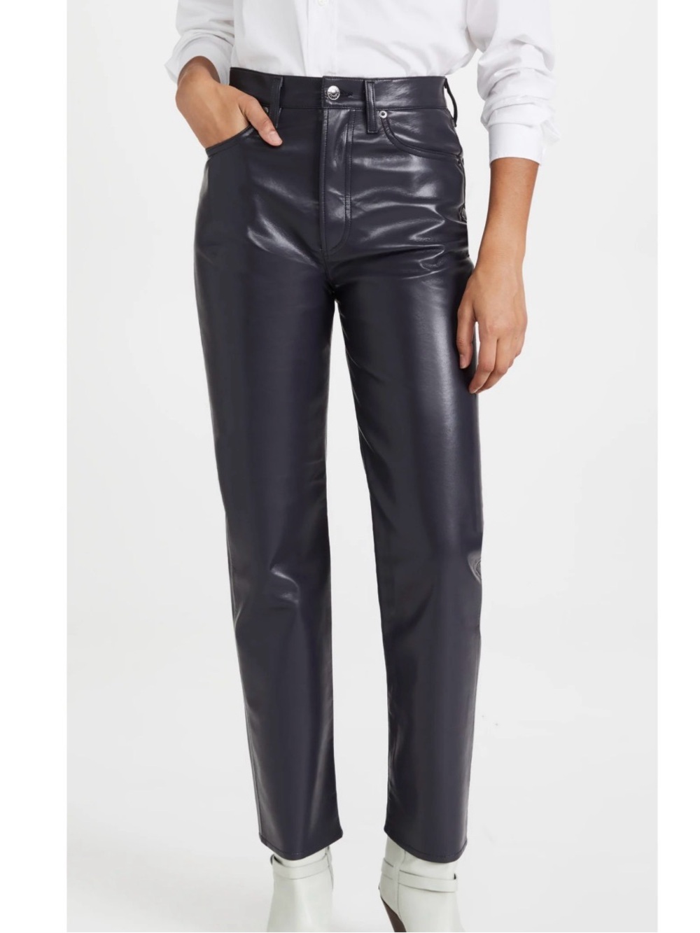 Agolde Women’s Straight Leg Navy Leather Jeans